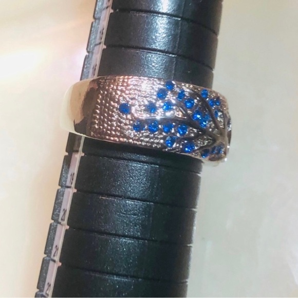 🦋Beautiful Royal Blue Topaz 925 Sterling Silver Art Deco Tree Design Band. - Picture 3 of 10